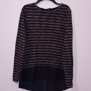 Navy blue and gray striped blouse.